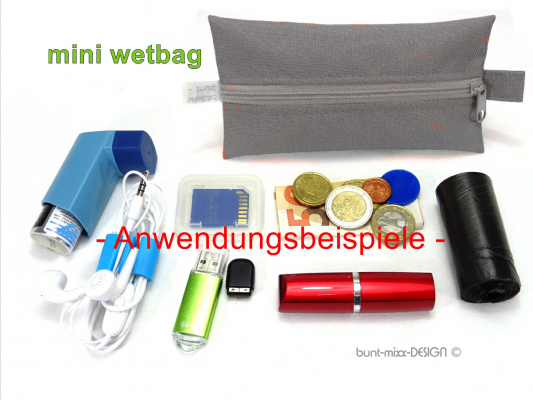 Täschchen dunkelGRAU mit Reißverschluß ORANGE, TaTüTa Inhalator Kosmetik wetbag, by BuntMixxDESIGN